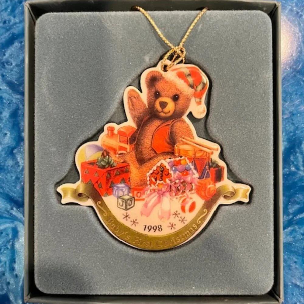 Lenox 1998 Baby's First Christmas Teddy Bear Presents Ornament